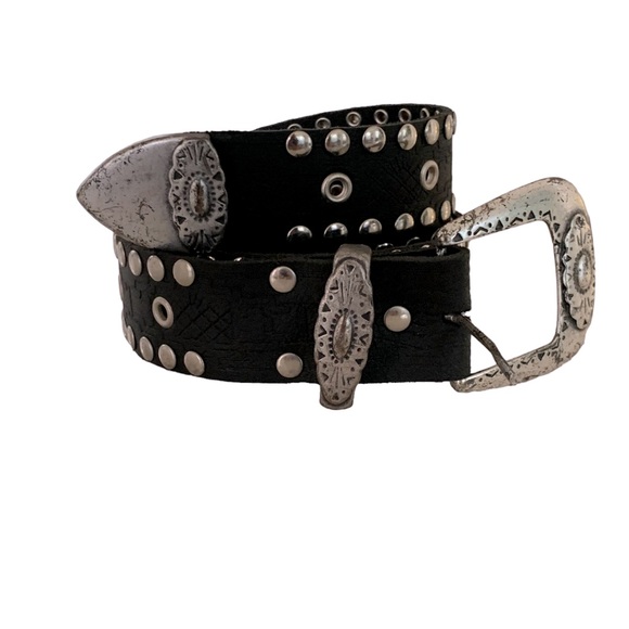 Other - Black and Silver Metal Studded Genuine Leather Streetwear Belt Made in Canada